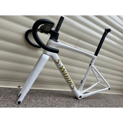 Carbon Fiber Road Bicycle Frame S-Works Tarmac SL7 Frameset Disc Brake White With Gold Stickers-S-Works SL7 freno a disco