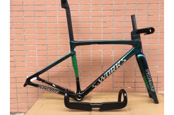 Carbon Fiber Road Cykelram S-Works Tarmac SL7 Ramset Skivbroms Grön Chameleon