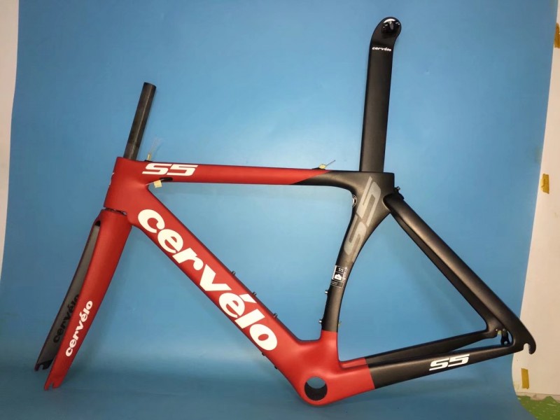Cervelo S5 カーボンファイバー ロード自転車フレーム リム ブレーキ レッド